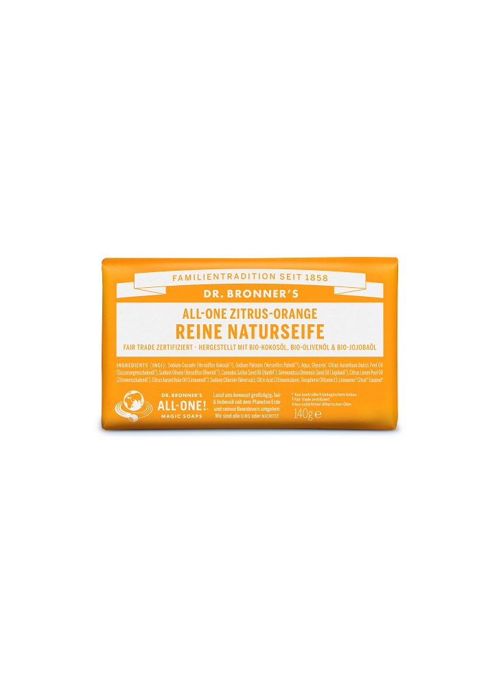 Dr. Bronner's Reine Naturseife, 140 g (Stück) - Zitrus-Orange