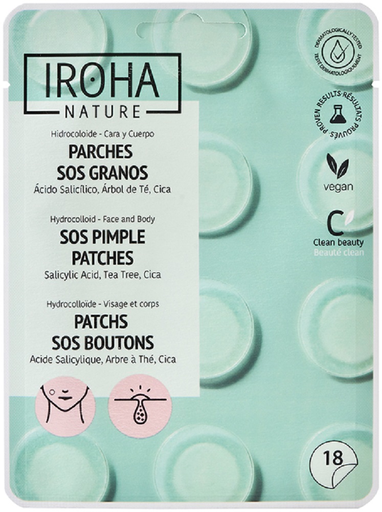 Iroha SOS Pimple Patches, 1 Sachet (18 Patches) Salicylic Acid + Tea Tree + Cica