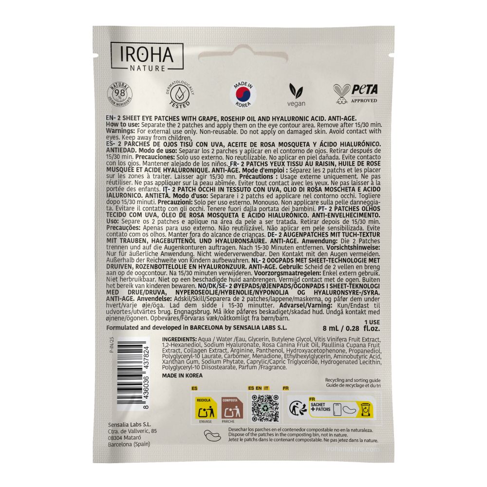 Iroha Augen-Maske Eye Pads Grape & Rose Hip Oil, 1 Sachet (2 Patches)