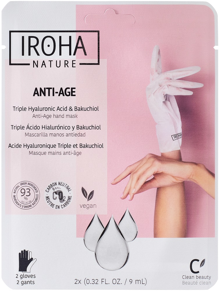 Iroha Handschuh-Maske Anti-Age (15 Masken je 1 Paar im Display) Hyaluronic Acid + Bakuchiol