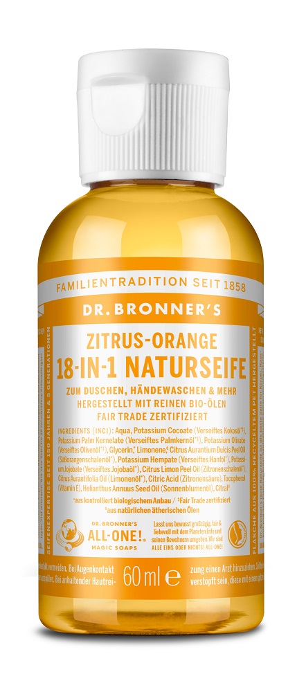 Dr. Bronner's 18-in-1 Naturseife, 60 ml - Zitrus-Orange