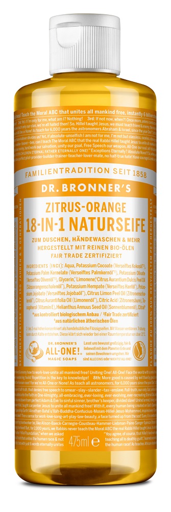 Dr. Bronner's 18-in-1 Naturseife, 475 ml - Zitrus-Orange